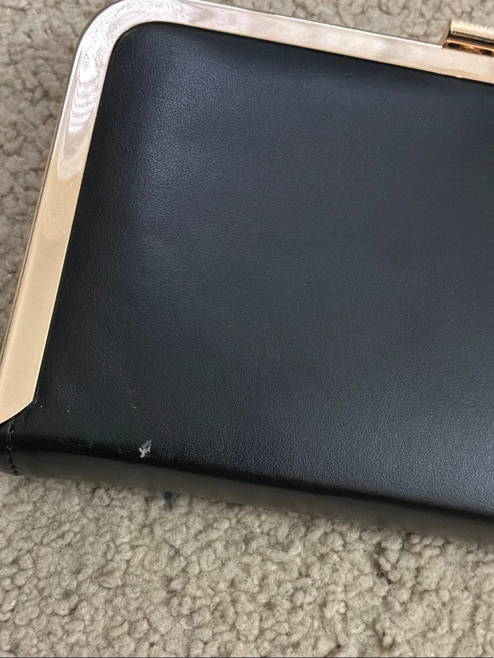 Classic Black Leather Frame Clutch with Gold Trim